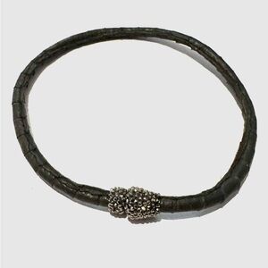 Handmade Black Leather Choker with Magnetic Rhinestone Clasp